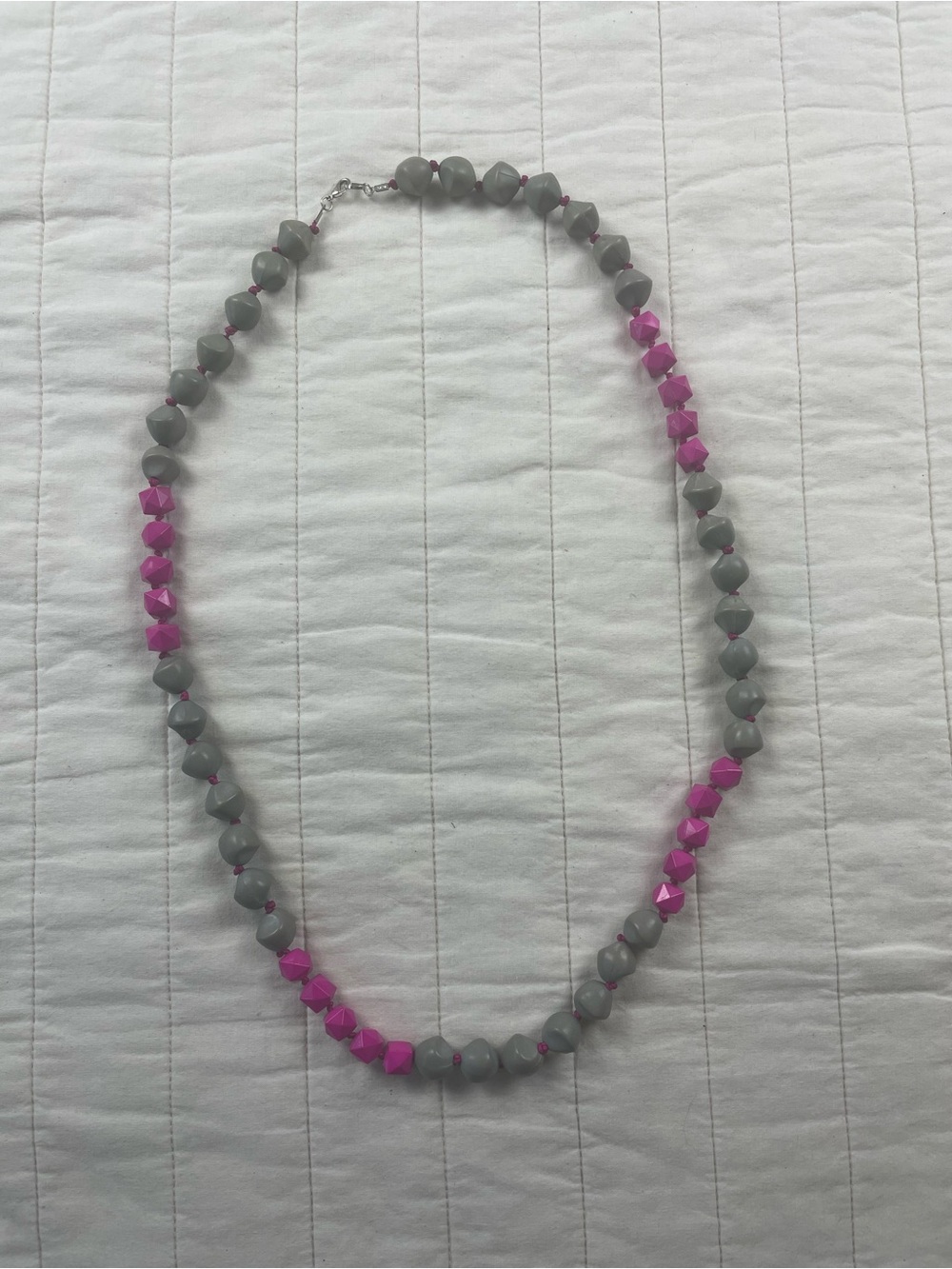 LOFT Fun Grey and Pink Beaded Necklace